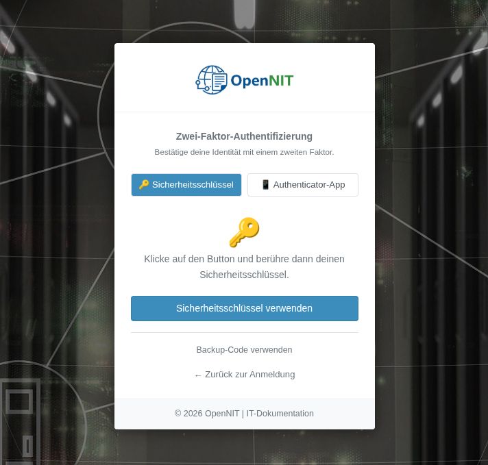 2 Faktor Login mit OTP oder FIDO-Key möglich